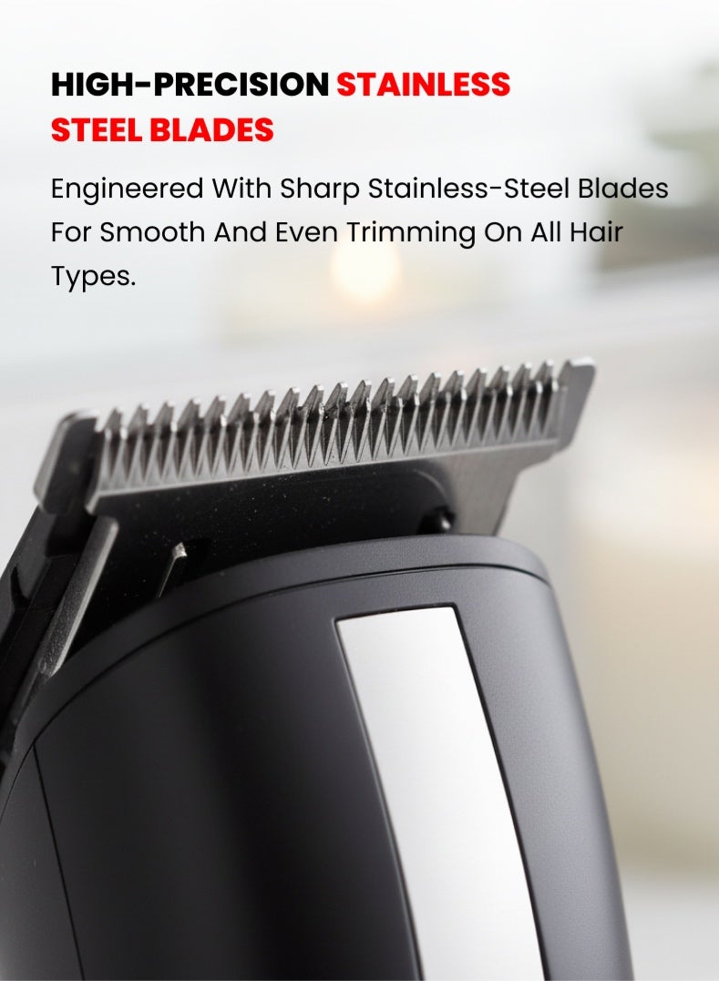 أوجيرا طقم عناية شخصية قابل لإعادة الشحن 18 في 1 | ماكينة حلاقة متعددة الوظائف الكل في واحد | شفرات دقيقة من الستانلس ستيل | ملحقات للّحية والأنف والأذن والجسم | أمشاط قابلة للتعديل | بطارية تدوم طويلاً ومحرك منخفض الضجيج | موديل OG2001HT | أسود - Image 4