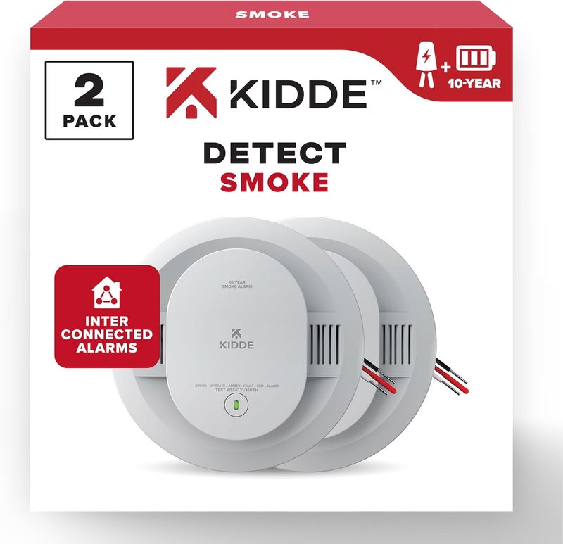 Kidde Hardwired Smoke Detector 10Year Battery Backup Interconnectable LED Warning Light Indicators 2 Pack - Image 1