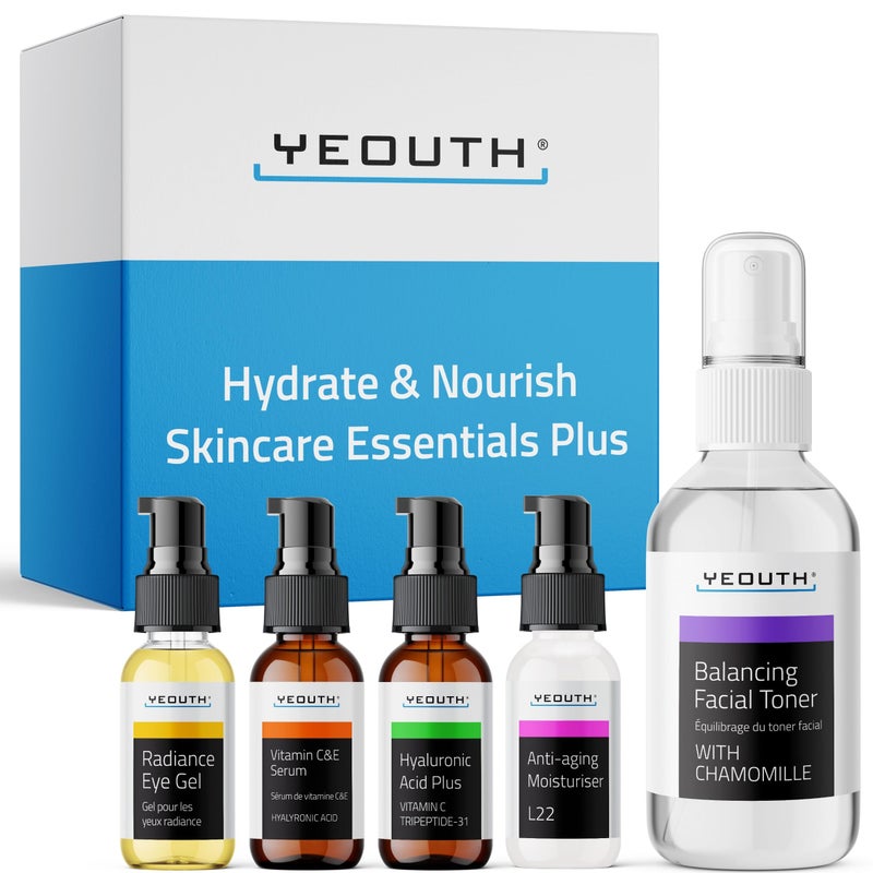 مجموعة العناية بالبشرة YEOUTH سيروم حمض الهيالورونيك للوجه سيروم فيتامين C تونر للوجه جل تحت العين كريم الوجه مجموعة العناية بالبشرة للنساء والرجال 5 قطع