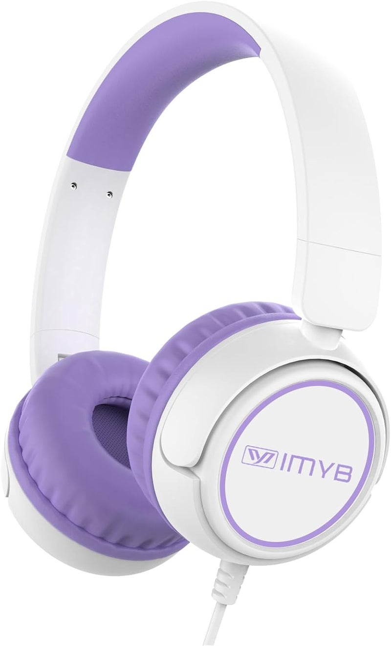 IMYB Kids Headphones, Wired Stereo Foldable Tangle-Free 3.5mm Adjustable On-Ear Headphones for Kids for School/Toddlers/Childrens/Teens/Boys/Girls/Ipad/Tablet/Kindle/Phones/Travel/Plane (White Purple) - Image 1