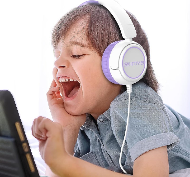 IMYB Kids Headphones, Wired Stereo Foldable Tangle-Free 3.5mm Adjustable On-Ear Headphones for Kids for School/Toddlers/Childrens/Teens/Boys/Girls/Ipad/Tablet/Kindle/Phones/Travel/Plane (White Purple) - Image 2