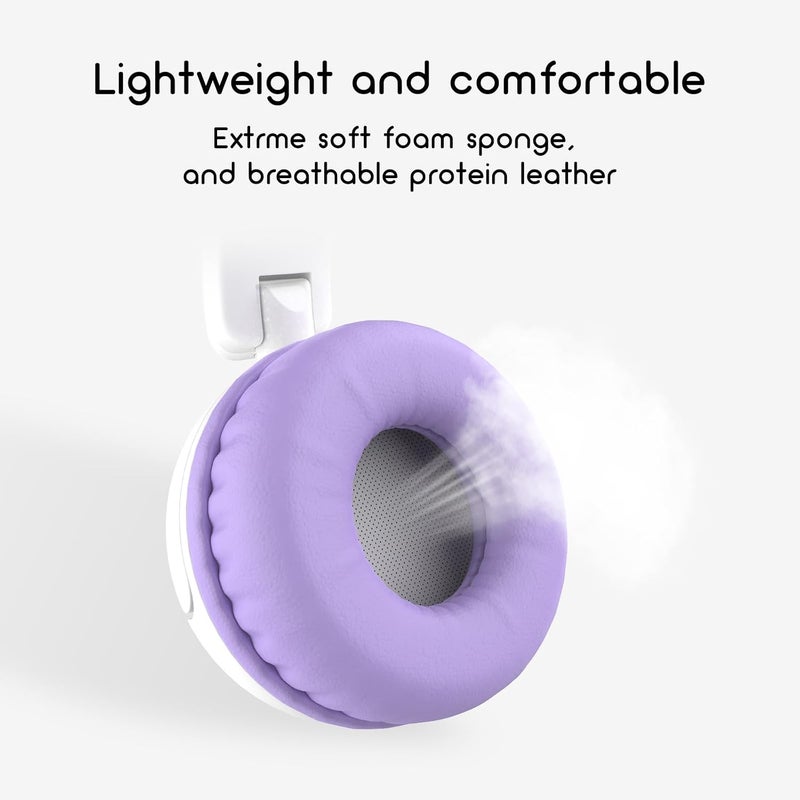 IMYB Kids Headphones, Wired Stereo Foldable Tangle-Free 3.5mm Adjustable On-Ear Headphones for Kids for School/Toddlers/Childrens/Teens/Boys/Girls/Ipad/Tablet/Kindle/Phones/Travel/Plane (White Purple) - Image 4