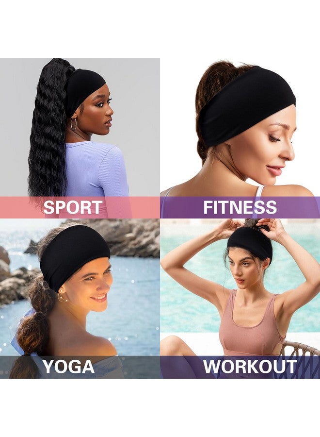 كاريد عصابات رأس كاريد سوداء بعرض 4 بوصات للنساء، عصابات شعر غير قابلة للانزلاق لممارسة اليوغا والجري، عبوة من 12 قطعة - Image 5