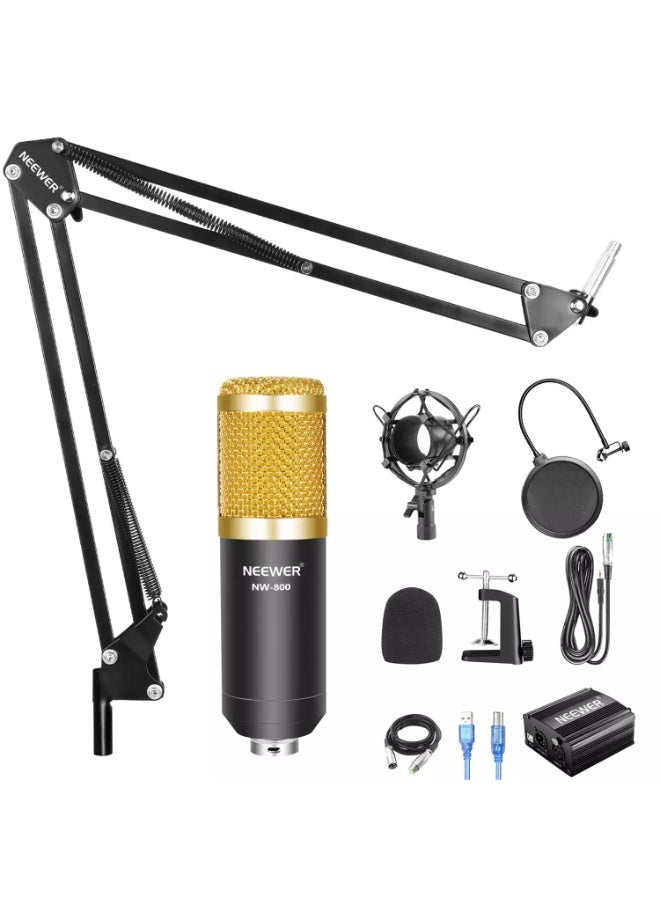 Neewer NW-800 Condenser Microphone Kit with USB 48V Phantom Power Supply, NW-35 Suspension Arm Stand, Shock Mount, Pop Filter for Home Studio Recording Broadcast YouTube Live Periscope - Image 1