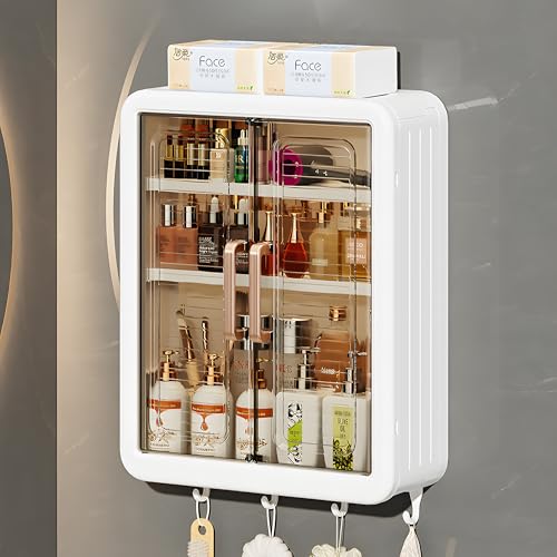 MIORAH No Drill Self-Adhesive Wall Mounted Kitchen Bathroom Storage Cabinet | Space Saving Kitchen Organizer Shelf | Compact Storage for Essentials | Modern Design - Image 1