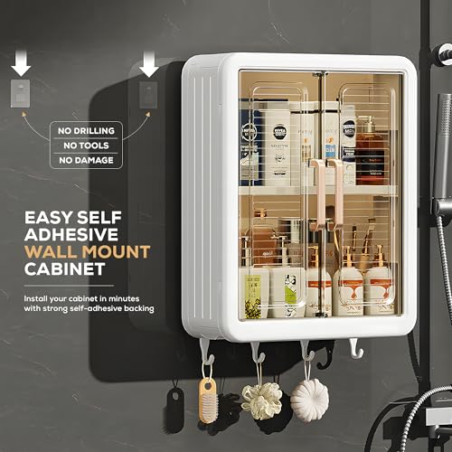 MIORAH No Drill Self-Adhesive Wall Mounted Kitchen Bathroom Storage Cabinet | Space Saving Kitchen Organizer Shelf | Compact Storage for Essentials | Modern Design - Image 4