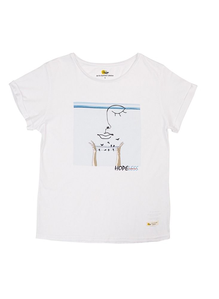 بيج ديزاين تي شيرت نسائي بأحجام مختلفة تصميم مخصص أبيض - Image 1