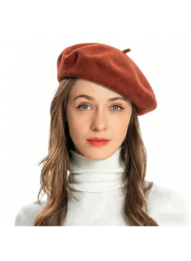ZLYC Wool Beret Hat Classic Solid Color French Beret for Women (Rust) - Image 1