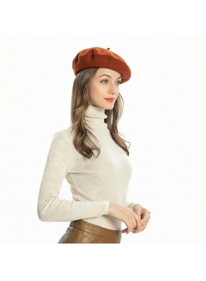 ZLYC Wool Beret Hat Classic Solid Color French Beret for Women (Rust) - Image 3