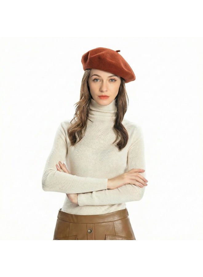 ZLYC Wool Beret Hat Classic Solid Color French Beret for Women (Rust) - Image 2