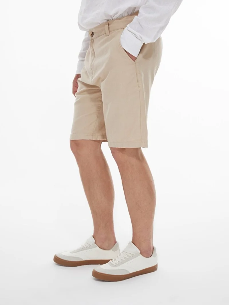 LTB Beige Men's Linen Look Regular Midi Beige Shorts  | Best Price UAE