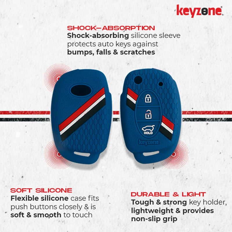 KeyZone غطاء مفتاح سيليكون مخطط متوافق مع هيونداي فينيو، كريتا، إكستر، إيليت i20، جراند i10 نيوس، أورا، إكسنت، جراند i10 3 زر طي (3 زر طي، رمادي) - Image 4