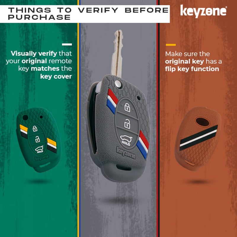 KeyZone غطاء مفتاح سيليكون مخطط متوافق مع هيونداي فينيو، كريتا، إكستر، إيليت i20، جراند i10 نيوس، أورا، إكسنت، جراند i10 3 زر طي (3 زر طي، رمادي) - Image 5