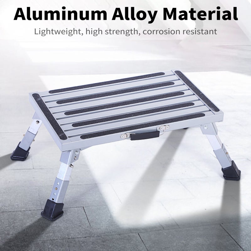 Folding Step Stool: Aluminum Alloy Construction, 4-Level Adjustable Height (19-23cm) - Non-Slip Foot Pads, Compact Foldable Design for RV, Home, Adult Users - Image 5