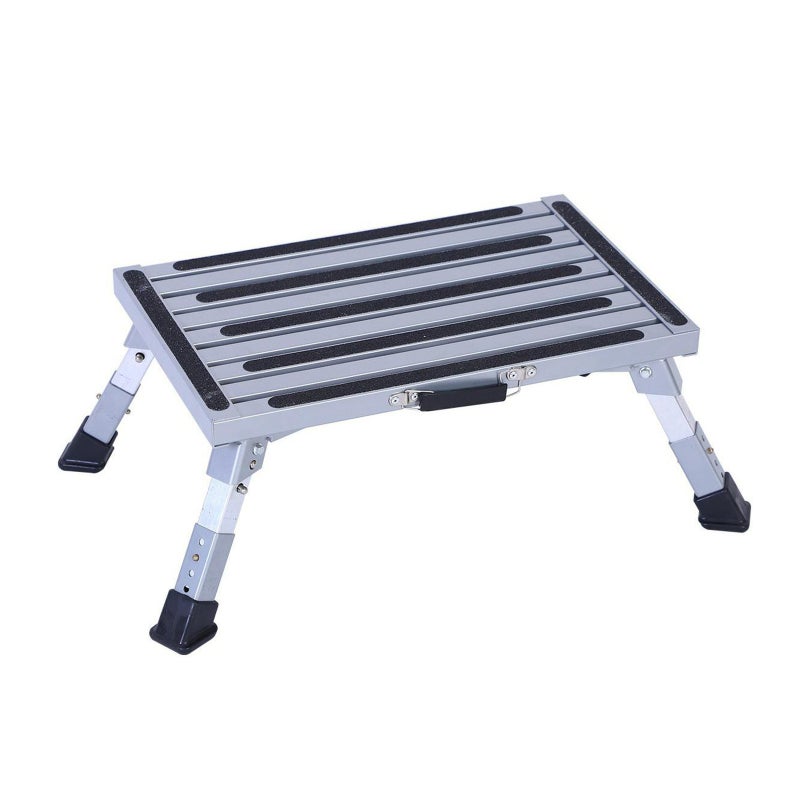 Folding Step Stool: Aluminum Alloy Construction, 4-Level Adjustable Height (19-23cm) - Non-Slip Foot Pads, Compact Foldable Design for RV, Home, Adult Users - Image 1