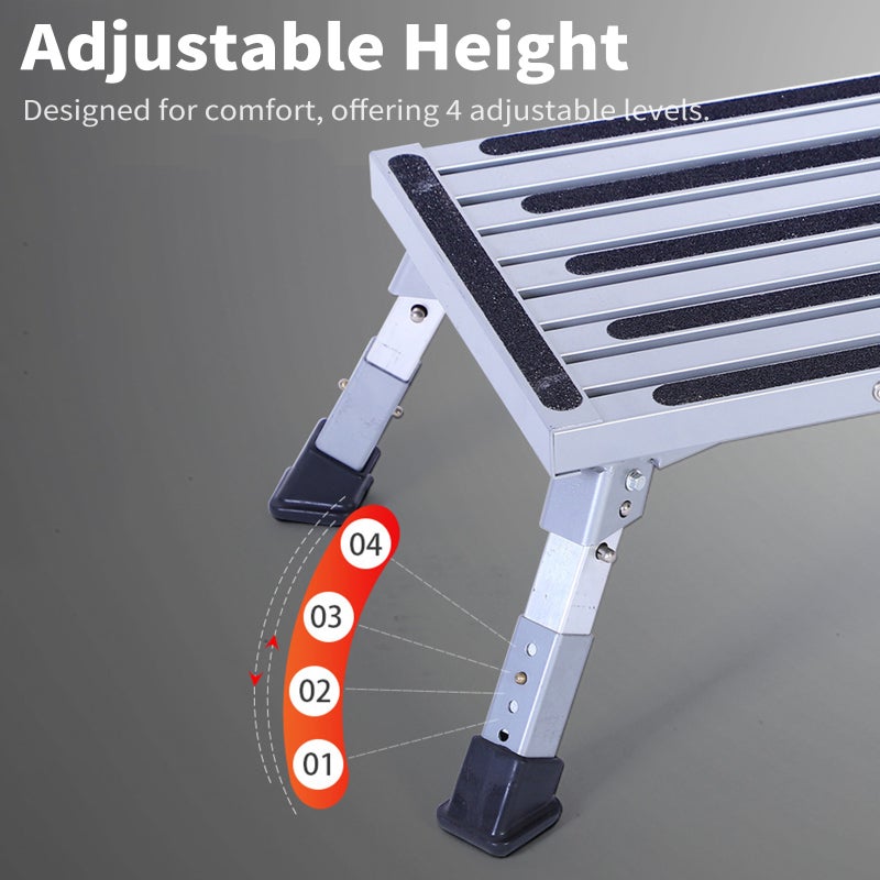 Folding Step Stool: Aluminum Alloy Construction, 4-Level Adjustable Height (19-23cm) - Non-Slip Foot Pads, Compact Foldable Design for RV, Home, Adult Users - Image 4