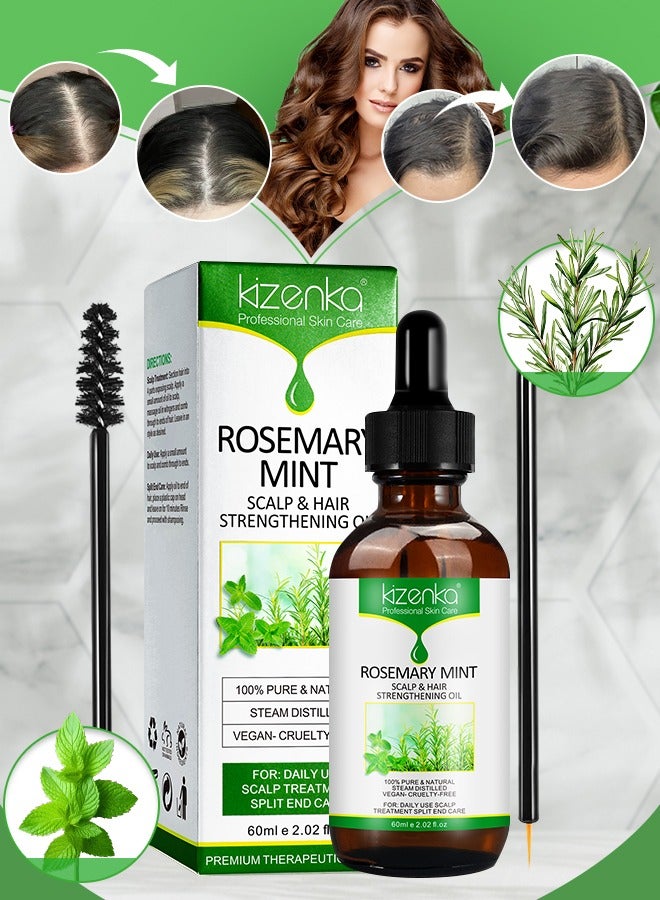 kizenka 60ml Rosemary Mint Oil for Hair Growth Scalp & Hair Strengthening Oil Encourages hair Growth 100% Pure Natural Steam Distilled Rosemary Peppermint Oil Scalp Treatment Split End Care  - Image 1
