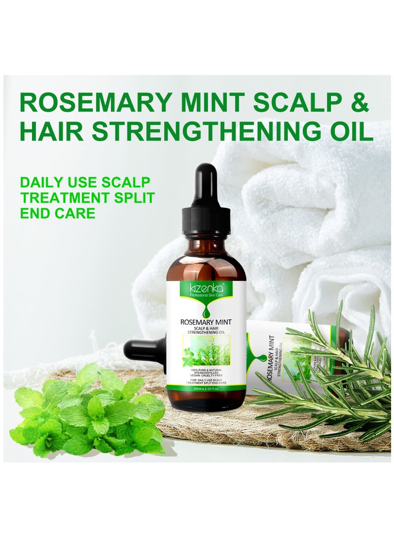 kizenka 60ml Rosemary Mint Oil for Hair Growth Scalp & Hair Strengthening Oil Encourages hair Growth 100% Pure Natural Steam Distilled Rosemary Peppermint Oil Scalp Treatment Split End Care  - Image 2