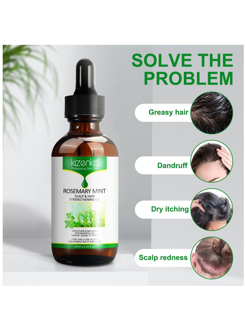 kizenka 60ml Rosemary Mint Oil for Hair Growth Scalp & Hair Strengthening Oil Encourages hair Growth 100% Pure Natural Steam Distilled Rosemary Peppermint Oil Scalp Treatment Split End Care  - Image 3