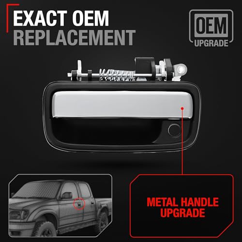 T1A Exterior Front Driver Door Handle Replacement Upgraded Metal Plastic Housing Compatible with 19952004 Toyota Tacoma Chrome Handle Black Housing wKeyhole OEM6922035030 - Image 3