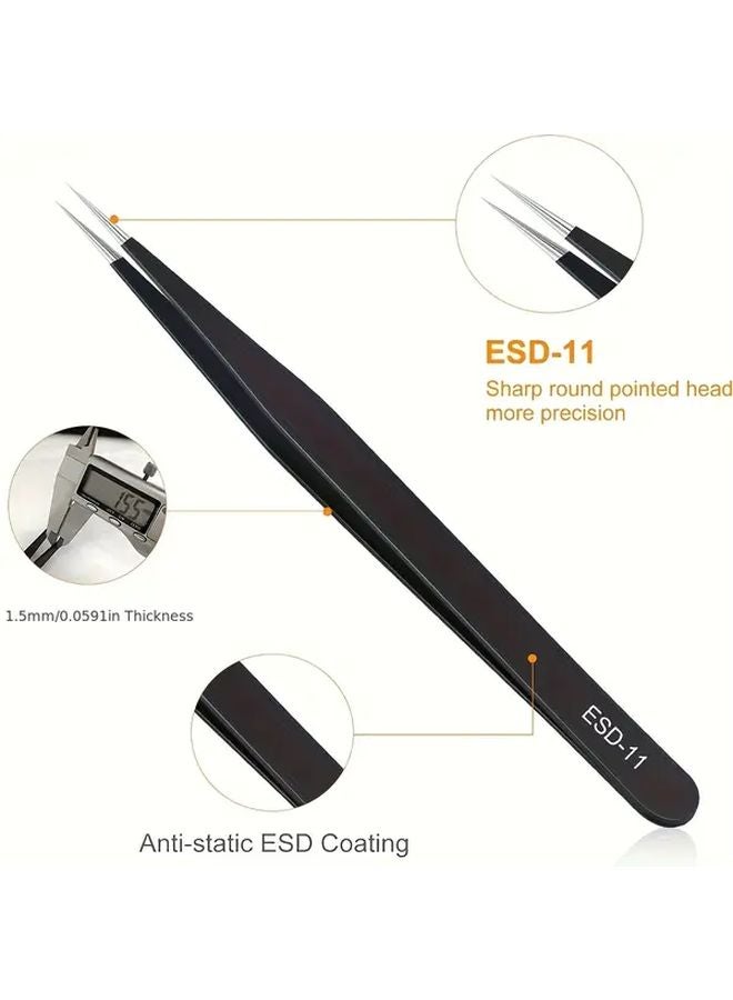 3PCS Precision Anti Static Stainless Steel Tweezers Set For Electronics Soldering Laboratory Jewelry Craft - Image 4