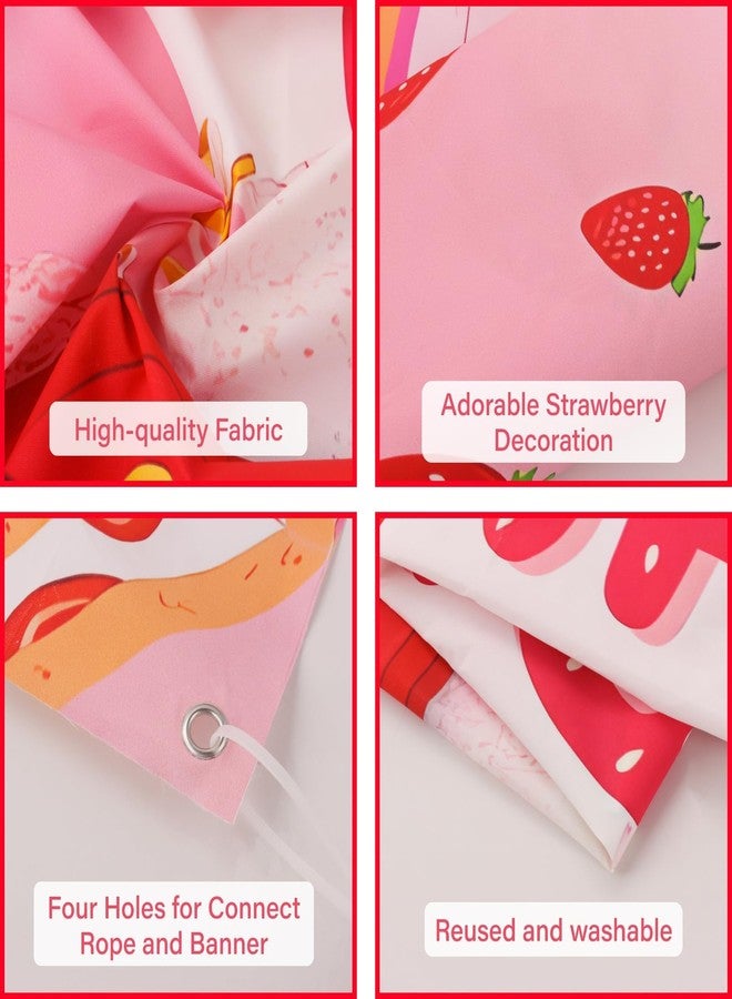 Aufee Strawberry Shortcake Happy Birthday Decorations Banner, Strawberry Themed Birthday Party Decoration Backdrop, Berry First Birthday Background Party Supplies for Girls Boys Kids - Image 3