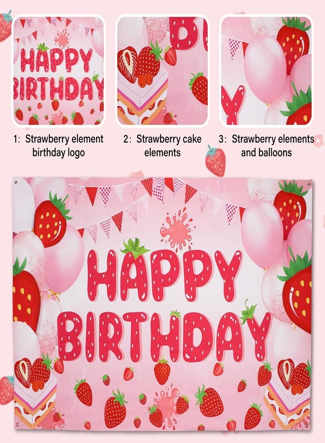 Aufee Strawberry Shortcake Happy Birthday Decorations Banner, Strawberry Themed Birthday Party Decoration Backdrop, Berry First Birthday Background Party Supplies for Girls Boys Kids - Image 5