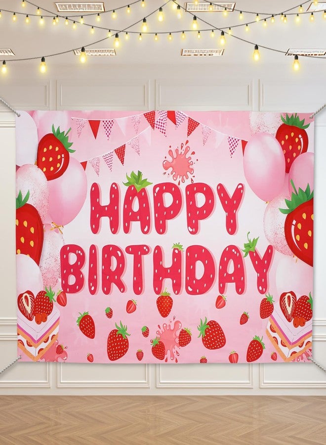 Aufee Strawberry Shortcake Happy Birthday Decorations Banner, Strawberry Themed Birthday Party Decoration Backdrop, Berry First Birthday Background Party Supplies for Girls Boys Kids - Image 1
