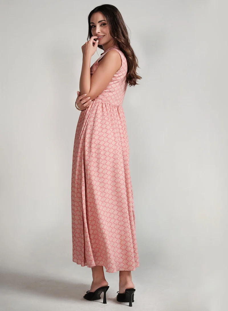 Zigzag Printed Cotton Maxi Dress