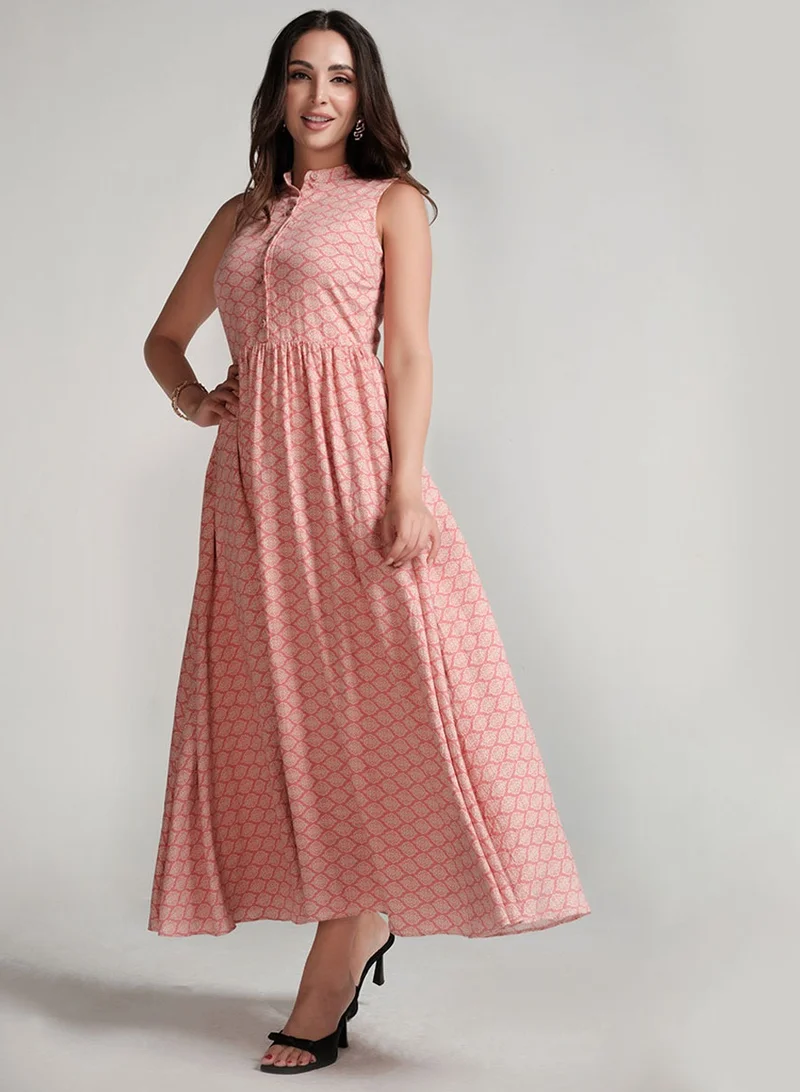 Zigzag Printed Cotton Maxi Dress