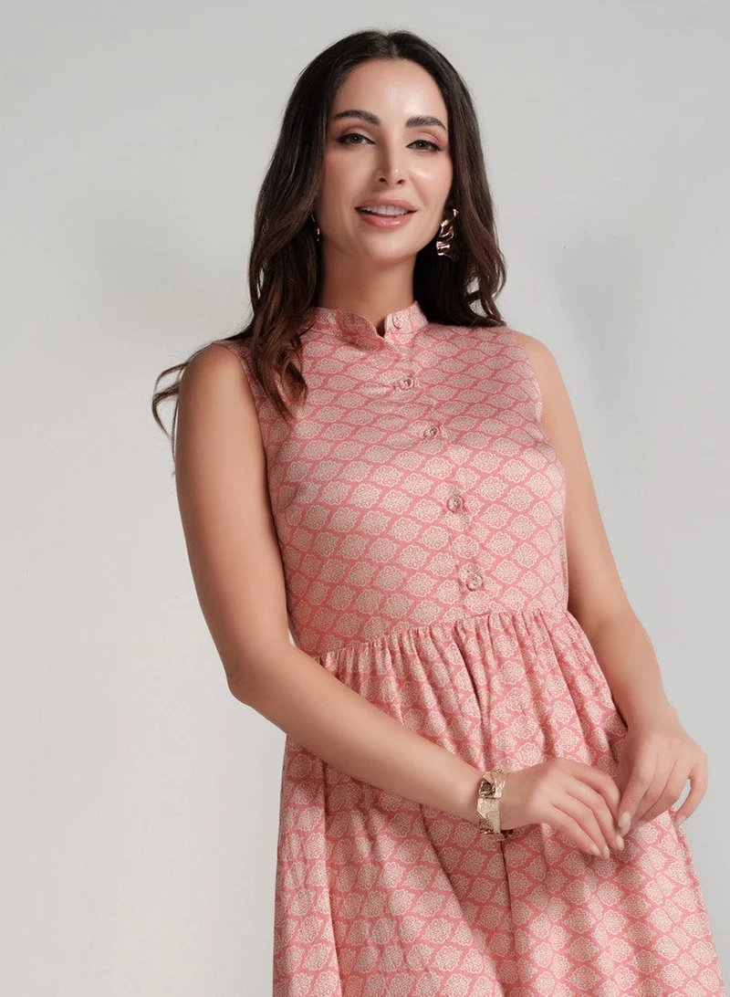 Zigzag Printed Cotton Maxi Dress