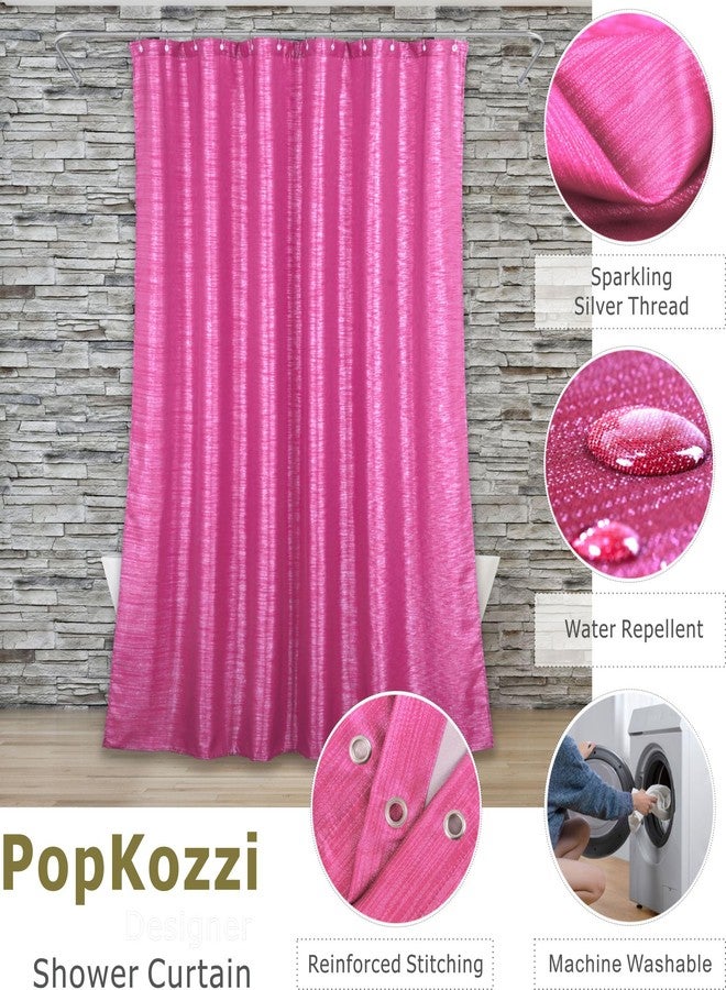 Popkozzi Hot Pink Glitter Shower Curtain - Luxury Sparkly Bling Metallic Satin Fabric Bathroom Curtain for Glam Coquette Valentines Day Bathrooms Décor - Fancy Cute Girly Accessories & Gift for Women, 72x72 - Image 3