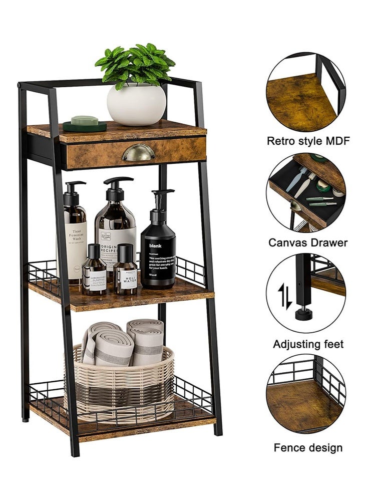 سولاكان رفوف حمام بثلاثة طوابق مع درج، رف تخزين أرضي للحمام، حامل تخزين صغير قائم بذاته، رف سلم مستقل يصلح كرف كتب لغرفة المعيشة أو غرفة النوم - Image 5