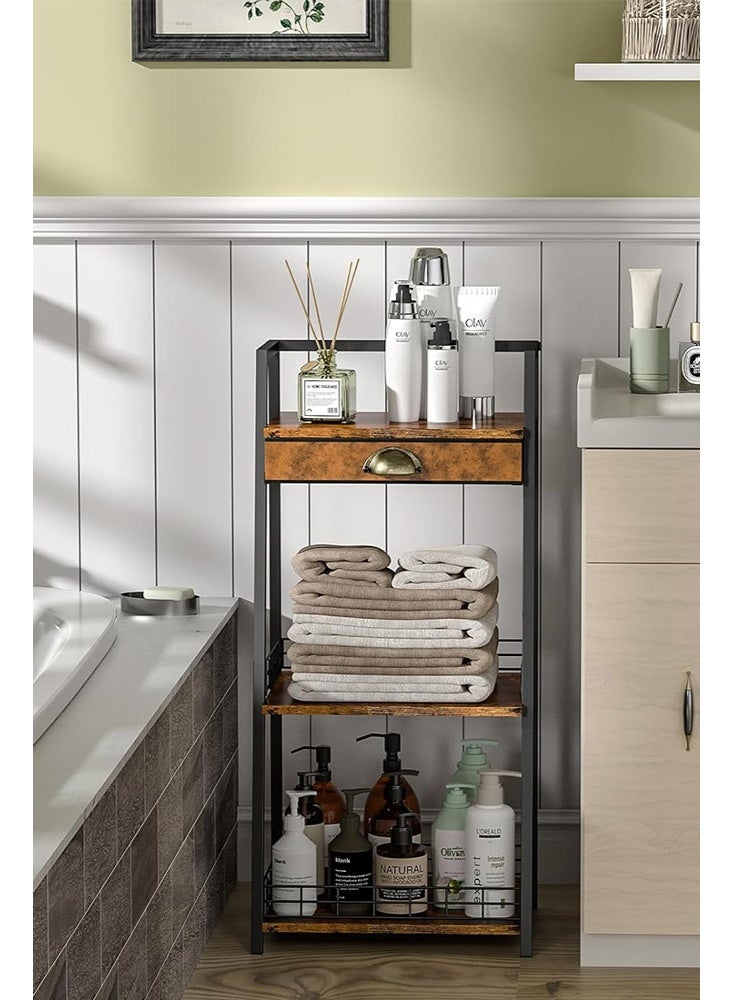 سولاكان رفوف حمام بثلاثة طوابق مع درج، رف تخزين أرضي للحمام، حامل تخزين صغير قائم بذاته، رف سلم مستقل يصلح كرف كتب لغرفة المعيشة أو غرفة النوم - Image 2