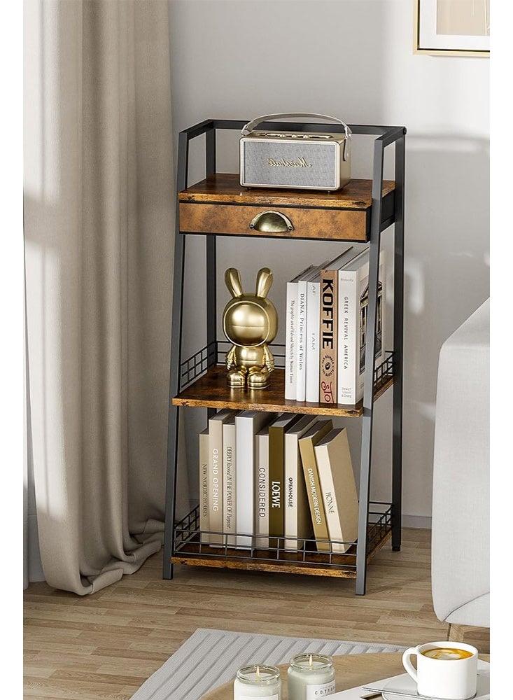 سولاكان رفوف حمام بثلاثة طوابق مع درج، رف تخزين أرضي للحمام، حامل تخزين صغير قائم بذاته، رف سلم مستقل يصلح كرف كتب لغرفة المعيشة أو غرفة النوم - Image 3