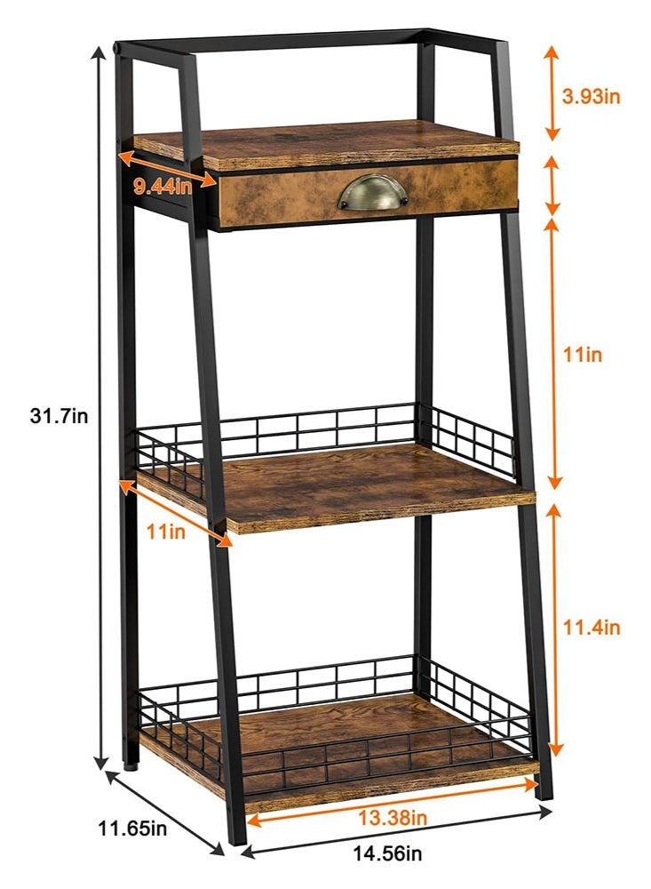 سولاكان رفوف حمام بثلاثة طوابق مع درج، رف تخزين أرضي للحمام، حامل تخزين صغير قائم بذاته، رف سلم مستقل يصلح كرف كتب لغرفة المعيشة أو غرفة النوم - Image 4