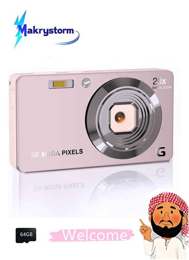 Makrystorm Digital Camera, 4K Cameras for Photography, Digital Point and Shoot Camera with Autofocus Anti Shake, Video Camera  for Adults, Teens, Beginners,free 64GB card (Pink)  - Image 1