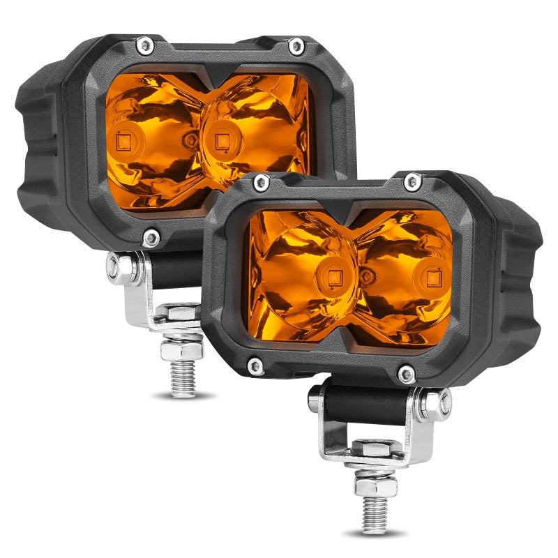 Niking Auto Amber LED Fog Lights 2Pcs 4 Inch LED Pods Yellow Spot Driving Light 80W Ditch Lights Off Road Motorcycle Super Bright Small Pods for Trucks Dirt Bike ATV UTV Tractor Surron