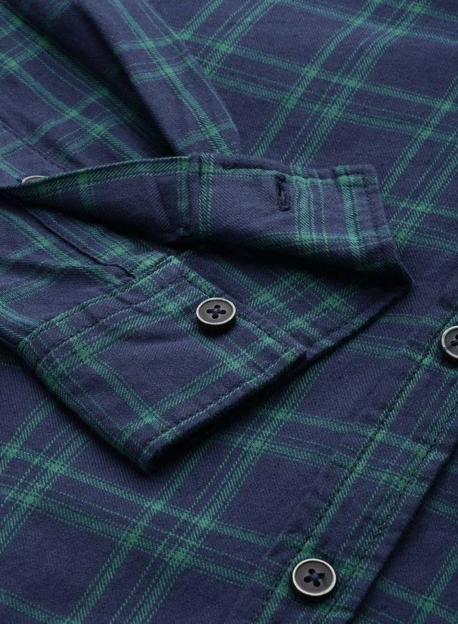 The Indian Garage Co Men Slim Fit Checkered Full Sleeves Hooded Casual Shirt