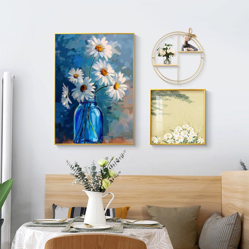 Ohhvvow White Daisy Diamond Art Painting Kits for Adults, Full Drill Blue Vase Flower Diamond Dots Paintings for Beginners, Blue Round 5D Paint with Diamonds Painting Kits for DIY Crafts, 12x16 Inch - Image 3