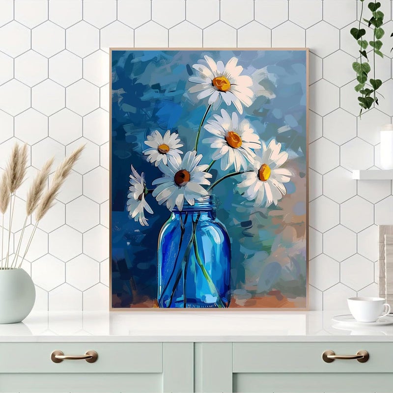 Ohhvvow White Daisy Diamond Art Painting Kits for Adults, Full Drill Blue Vase Flower Diamond Dots Paintings for Beginners, Blue Round 5D Paint with Diamonds Painting Kits for DIY Crafts, 12x16 Inch - Image 2