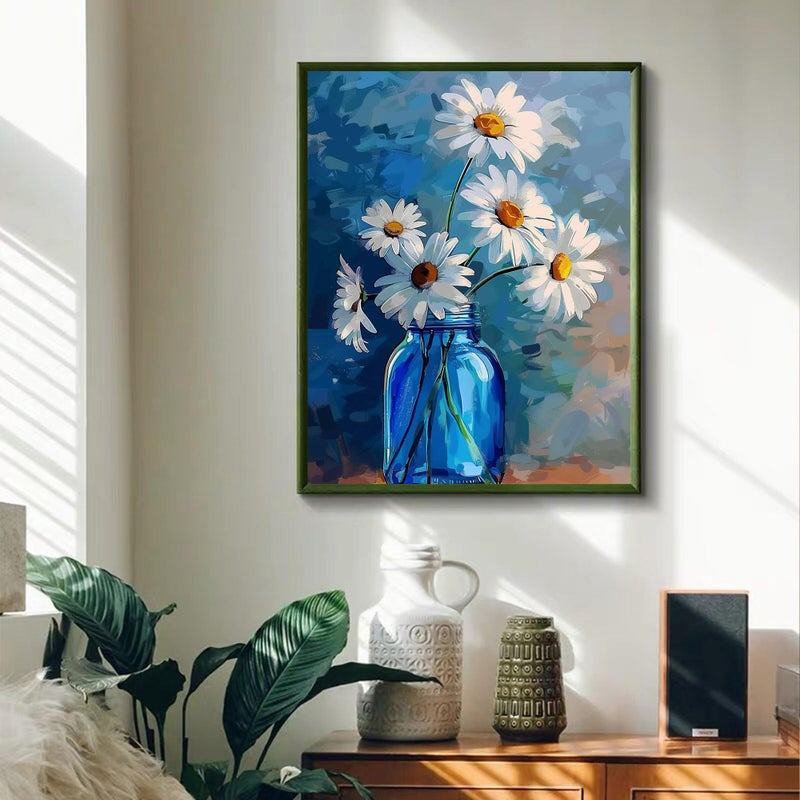 Ohhvvow White Daisy Diamond Art Painting Kits for Adults, Full Drill Blue Vase Flower Diamond Dots Paintings for Beginners, Blue Round 5D Paint with Diamonds Painting Kits for DIY Crafts, 12x16 Inch - Image 4