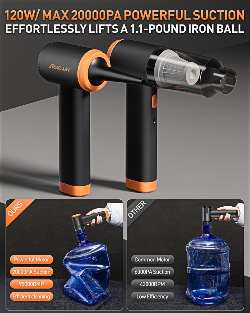 aokway Car Vacuum Portable Cordless 20000PA Powerful Suction, 7800mAh Mini Vacuum Cleaner for Car, Electric Air Duster & Blower, Mini Handheld Vacuum 4-in-1 Rechargeable for Home, Office Desk Cleaning - Image 3