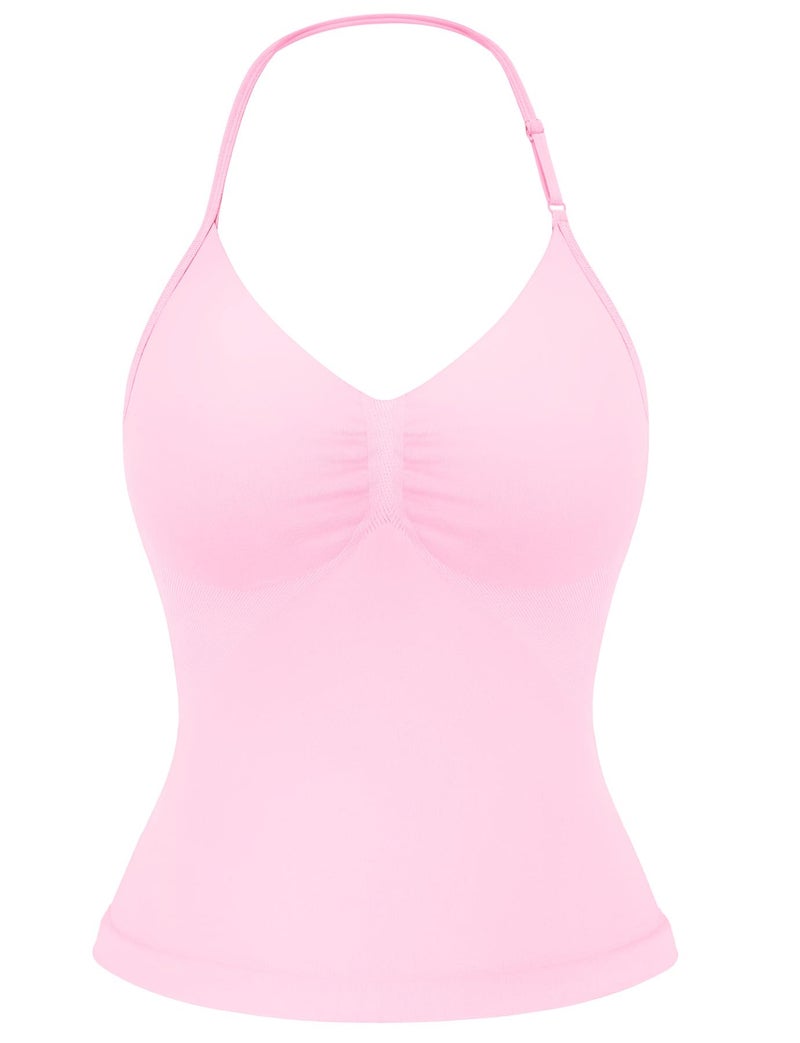 YEOREO SoftHue Impact Longline Strappy Top Women's Halter Workout Tank Tops Backless Gym Longline with Adjustable Strap Pink - Image 1
