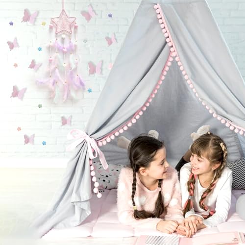 Fun-Plus Pink Dream Catcher Wall Hanging Set - 10 Butterflies & 16 Stars, Boho Room Decor for Girls, Easy Peel & Stick Wall Art - Image 4