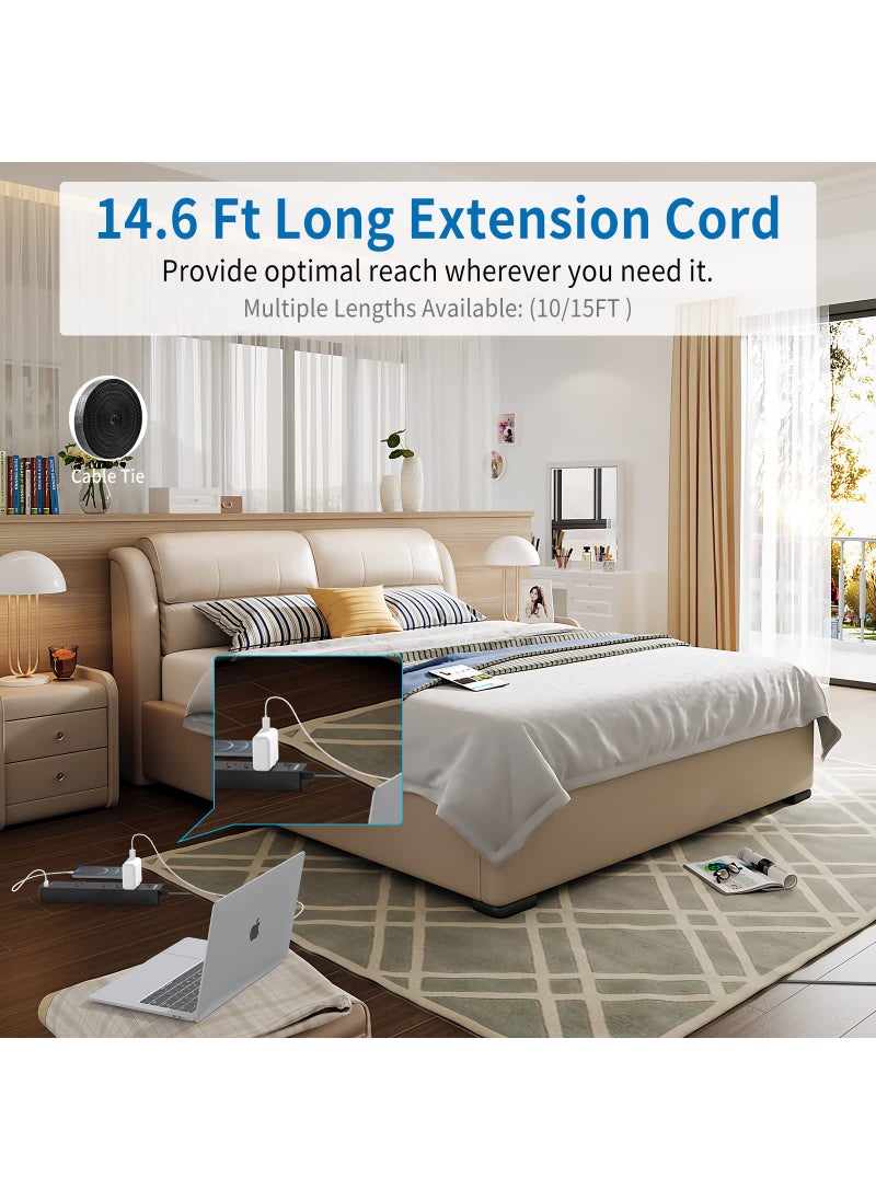 NTONPOWER Flat Extension Cord 15 Ft, NTONPOWER Ultra Thin Under Carpet, Rug, Door, Wall Mount Power Strip Plug with 4 Outlets 2 USB, Overload Protection for Indoor Home Office, Black  - Image 4