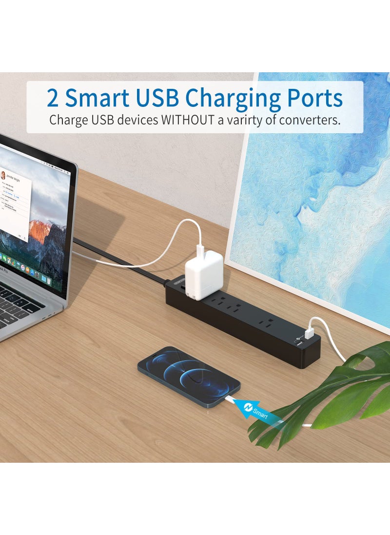 NTONPOWER Flat Extension Cord 15 Ft, NTONPOWER Ultra Thin Under Carpet, Rug, Door, Wall Mount Power Strip Plug with 4 Outlets 2 USB, Overload Protection for Indoor Home Office, Black  - Image 5