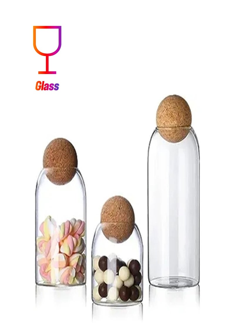 Goolsky Goolsky 3 Piece Glass Storage Containers with Airtight Seal Wood Cork Ball Lids, Apothecary Jars with Lids, Candy Jar for Food, Coffee, Bean, Tea, Spice, Salt, Sugar, Cookie  - Image 1