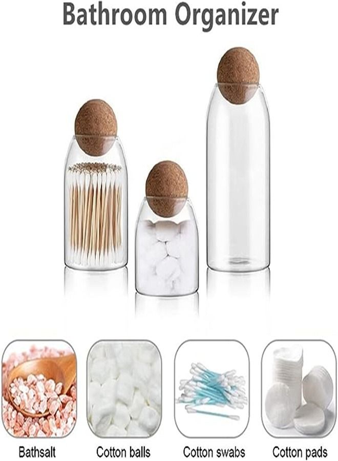 Goolsky 3 Piece Glass Storage Containers with Airtight Seal Wood Cork Ball Lids, Apothecary Jars with Lids, Candy Jar for Food, Coffee, Bean, Tea, Spice, Salt, Sugar, Cookie