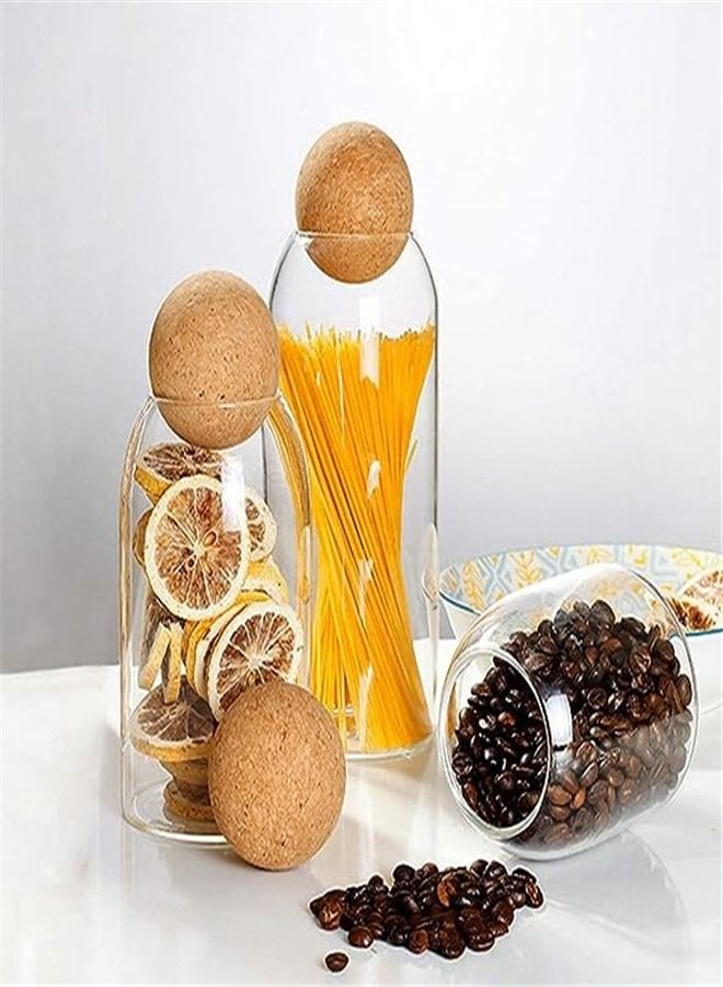 Goolsky 3 Piece Glass Storage Containers with Airtight Seal Wood Cork Ball Lids, Apothecary Jars with Lids, Candy Jar for Food, Coffee, Bean, Tea, Spice, Salt, Sugar, Cookie